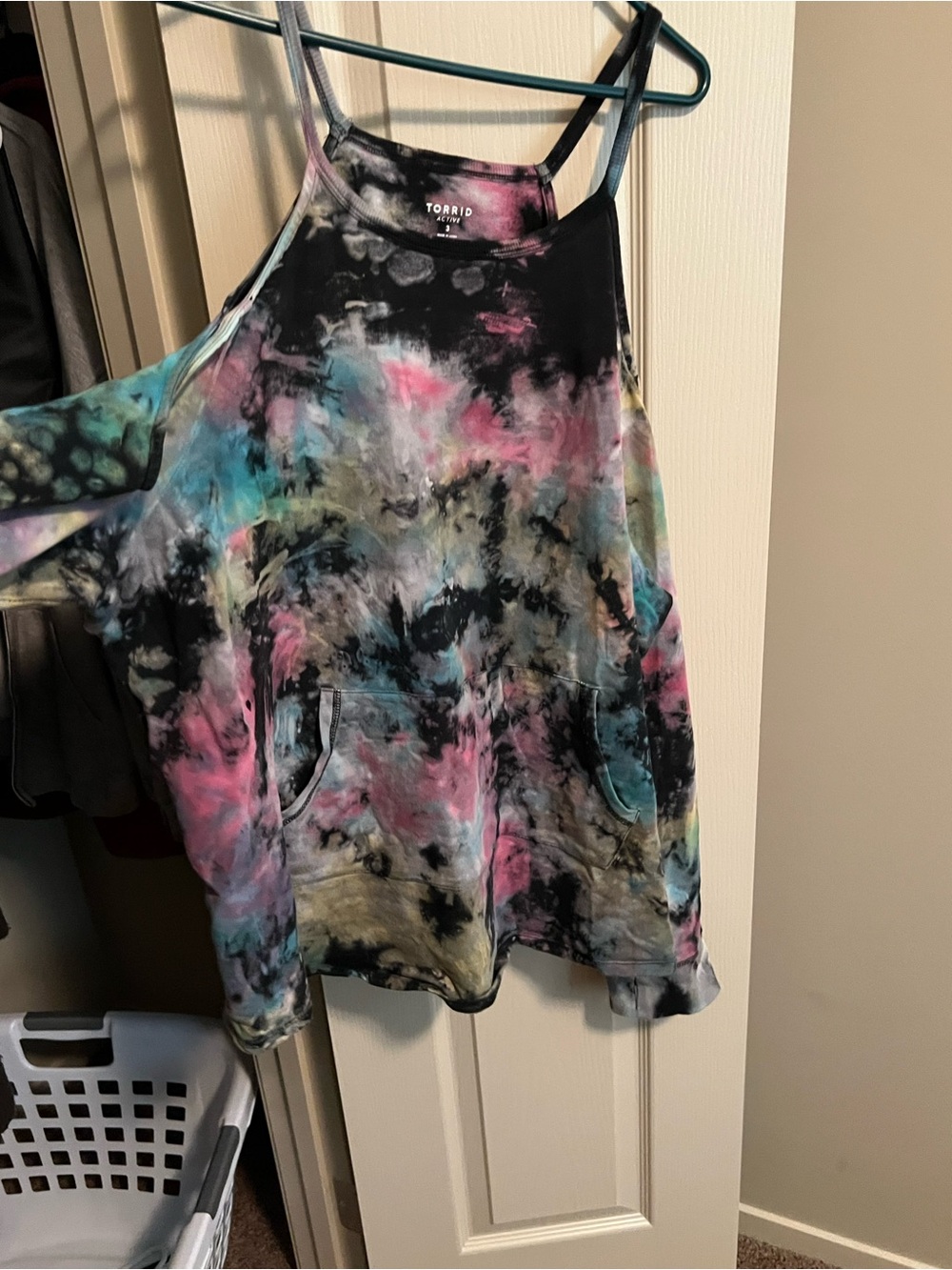 torrid Tie-Dye Halter cold shoulder sweatshirt in Pink, Teal, Black